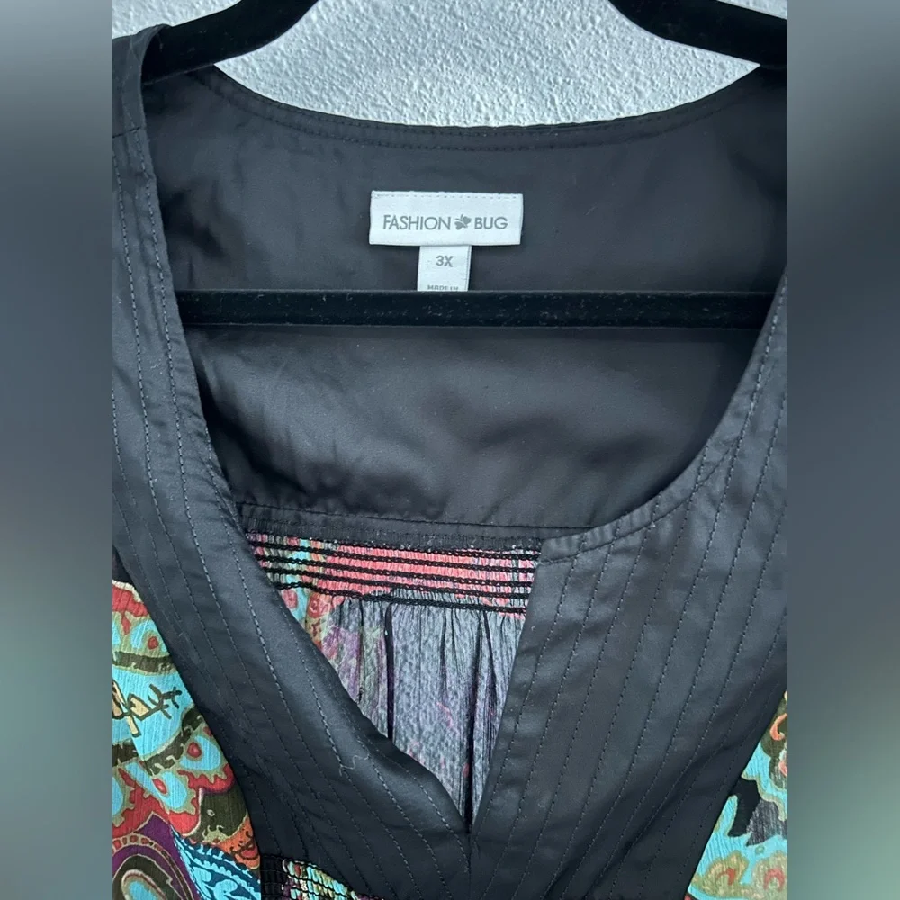 Fashion Bug Black Paisley Tunic Dress with Teal & Red Accents - Picture 3 of 4